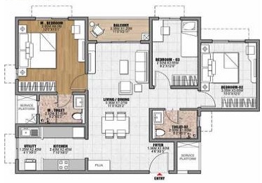 Sample 2 BHK floor plan layout for DRA Richburg