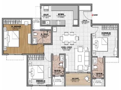 Sample 3 BHK floor plan layout for DRA Richburg